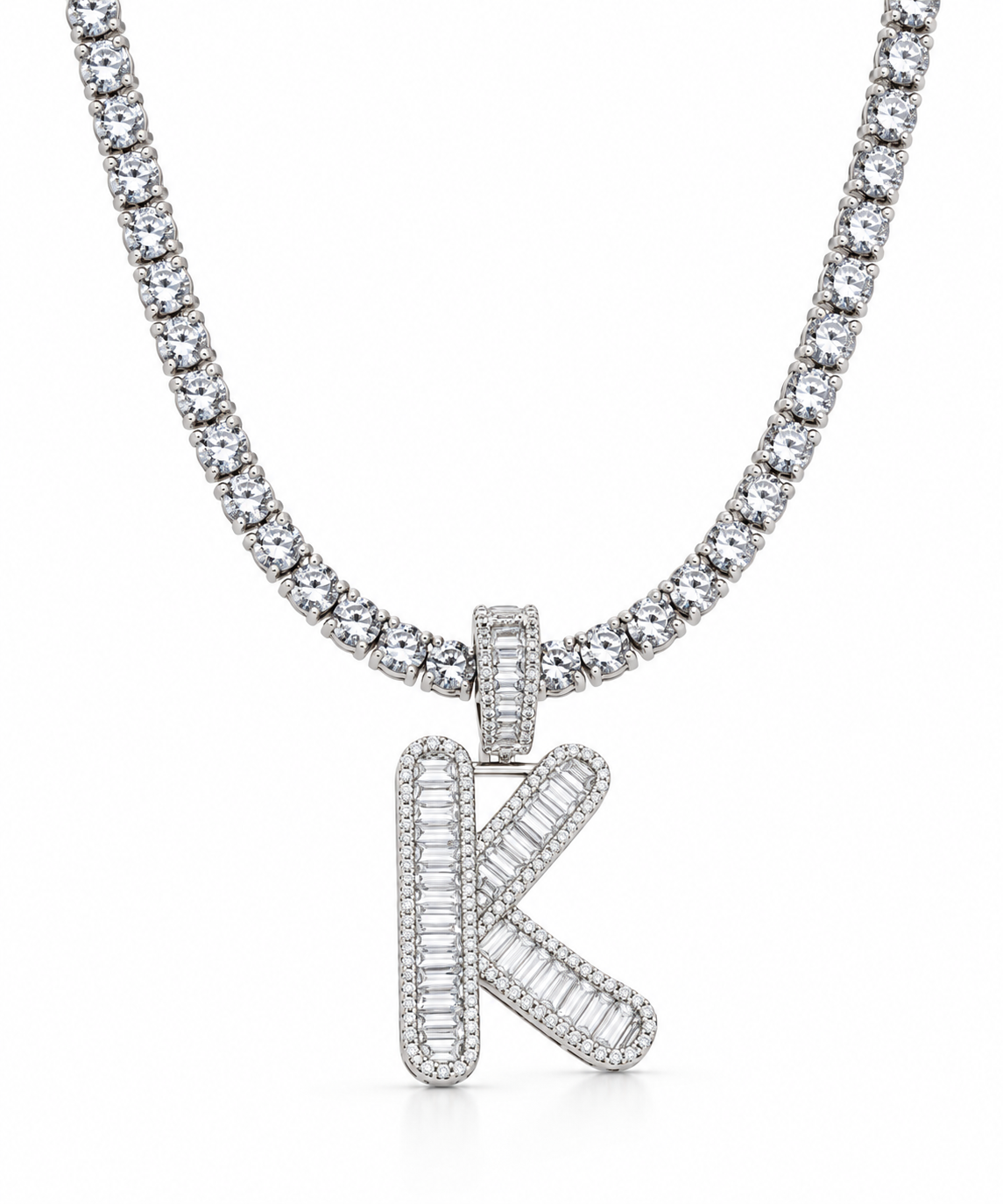 WAVY BAGUETTE INITIAL NECKLACE