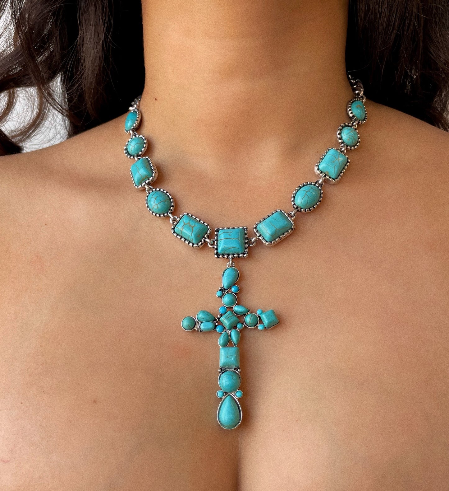 MEGA TURQUOISE CROSS NECKLACE