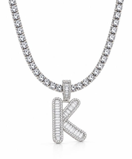 WAVY BAGUETTE INITIAL NECKLACE