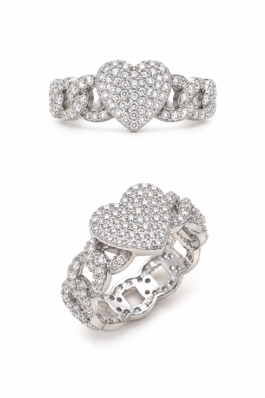 HEART CUBAN LINK RING
