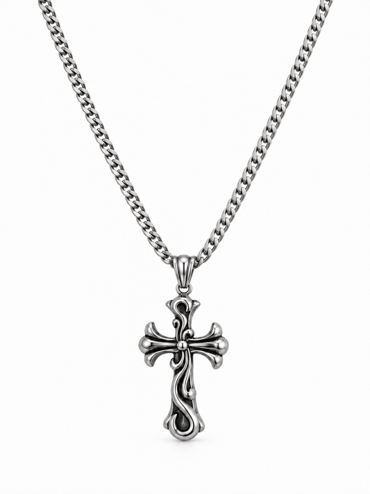 SILVER GOTHIC CROSS NECKLACE