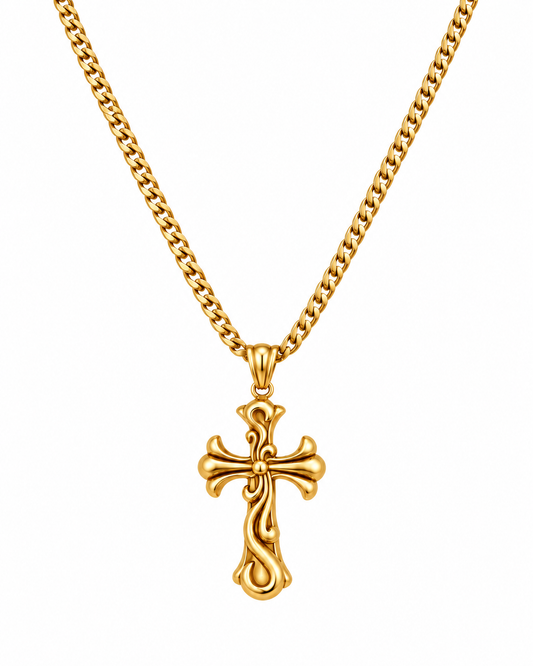 GOLD GOTHIC CROSS NECKLACE