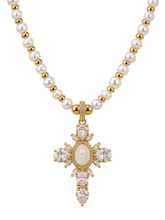 LOLITA PEARL CROSS NECKLACE