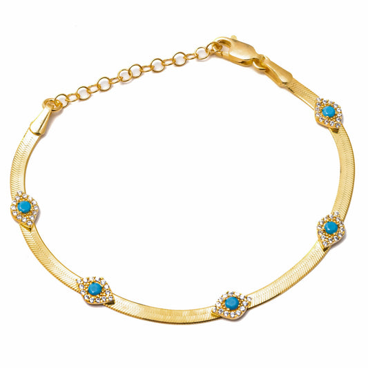 EVIL EYE HERRINGBONE BRACELET