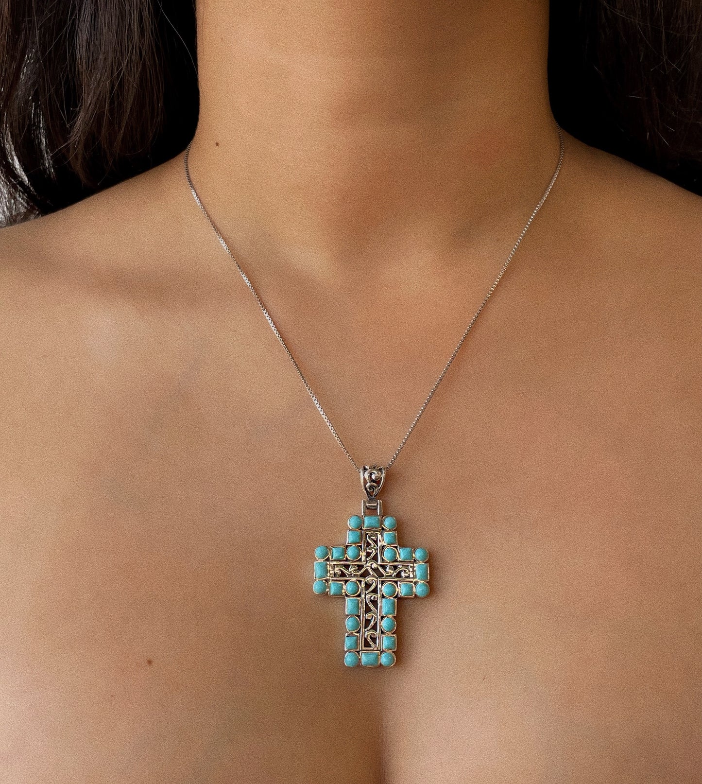 MYKONOS TURQUOISE CROSS NECKLACE