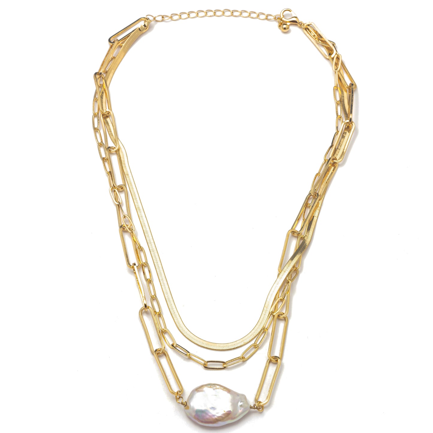 CHAIN LINK PEARL NECKLACE