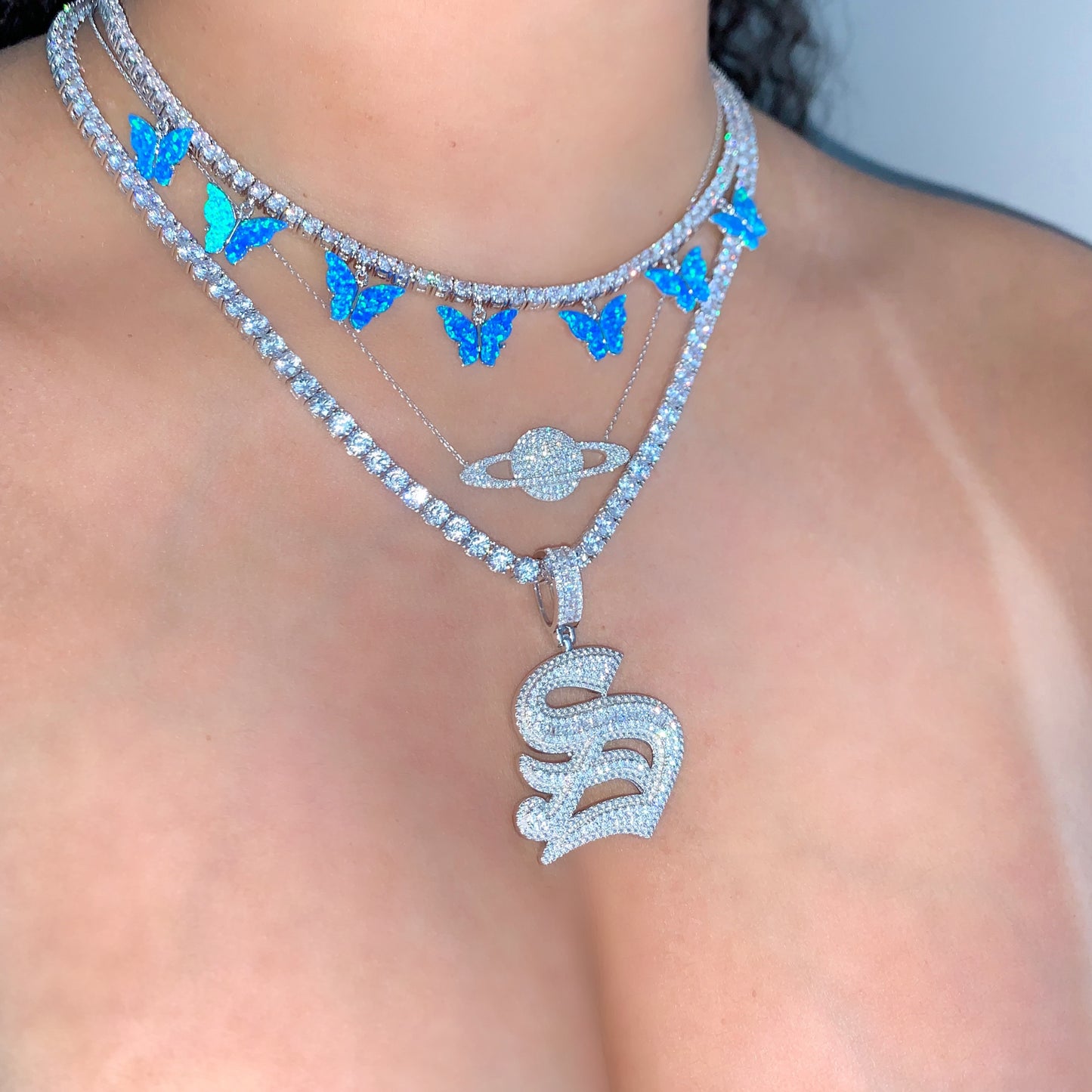 OLD ENGLISH ICY INITIAL NECKLACE