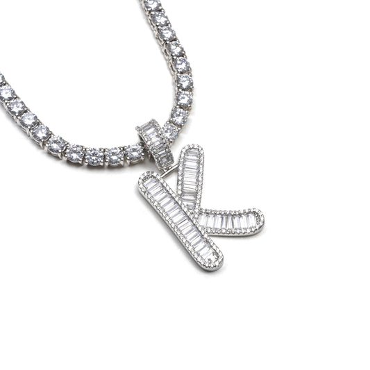 WAVY BAGUETTE INITIAL NECKLACE