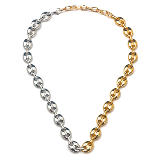 MODERN TWO TONE MARINER LINK NECKLACE
